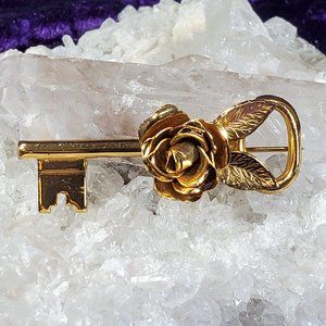 REDUCED!  Skeleton Key with Rose By Coro Brooch/Pin